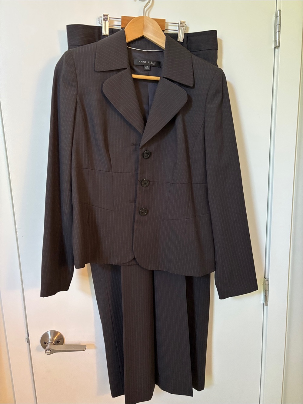 Anne Klein Dark Charcoal Pinstripe Two-Piece Women's Suit
